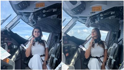   على خطى محمد رمضان.. منة عرفة تثير الجدل من داخل كابينة طائرة (صور)  