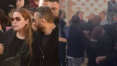جنازة محمد رحيم تتحول لساحة مشاجرات بين زوجته وعائلته وتامر حسني يتدخل (صور)