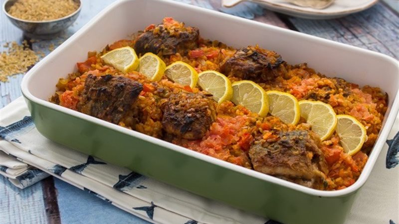 طاجن السمك بالفريك