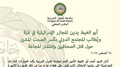 جامعة الدول العربية تدين المجازر الإسرائيلية في غزة وتطالب بتحرك دولي عاجل