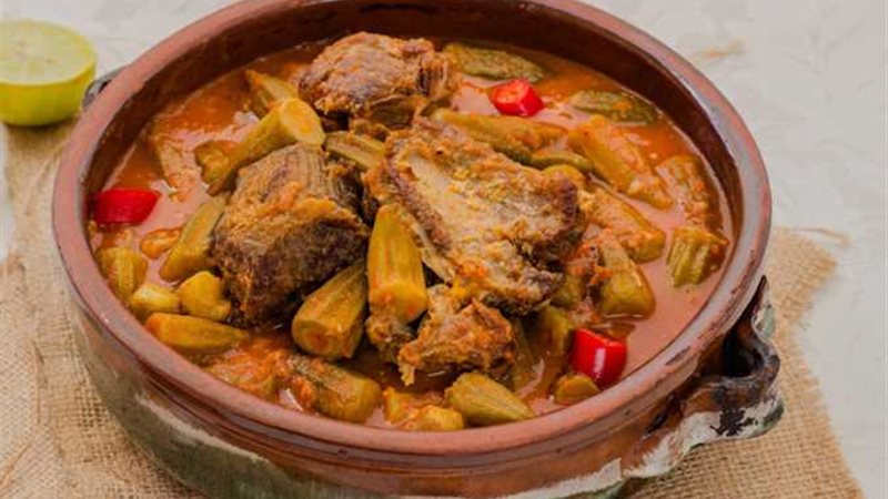 طاجن البامية باللحمة