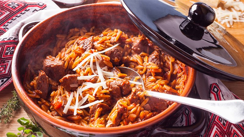 طريقة عمل طاجن لسان عصفور باللحمة