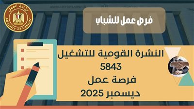 وزارة العمل تعلن عن توفر 5843 فرصة عمل جديدة في 31 شركة بـ10 محافظات