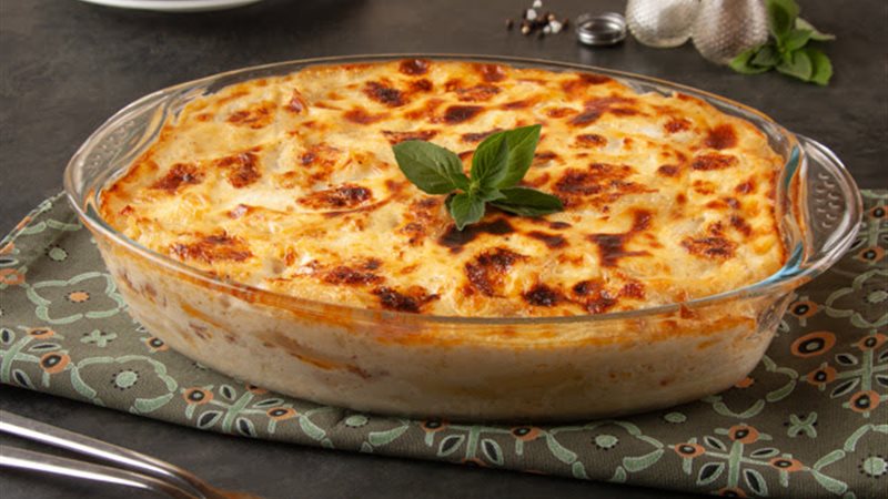  المكرونة بالبشاميل والمشروم