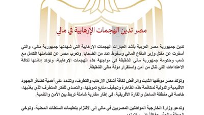 مصر تدين الهجمات الإرهابية في مالي