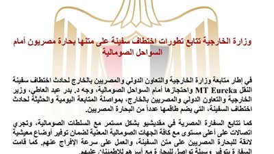 الخارجية تتابع اختطاف سفينة تقل بحارة مصريين قبالة السواحل الصومالية