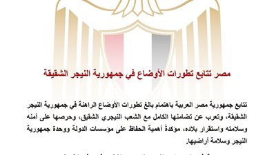 مصر تؤكد تضامنها مع النيجر وتدعو للحفاظ على مؤسسات الدولة ووحدة أراضيها