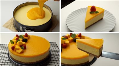 طريقة عمل المانجو تشيز كيك للشيف آية حبيب.. (فيديو)