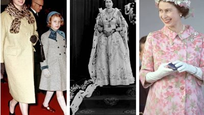 صور| من الدولاب الملكي.. أشهر 8 فساتين ارتدتها إليزابيث الثانية