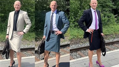 رجل يرتدي الكعب العالي والتنانير القصيرة ويؤكد «زوجتي لا تمانع»