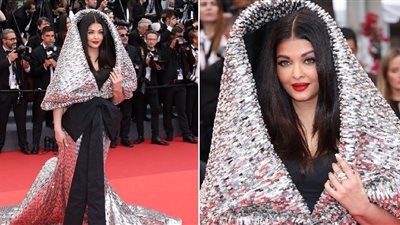 نجمة بوليوود آيشواريا راي بثوب فضي غريب في مهرجان كان السينمائي 