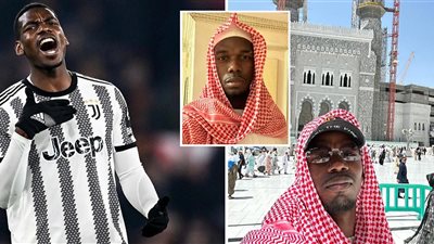 اللاعب الفرنسي بول بوجبا في زيارة الحرم المكي بالشماغ السعودي وصورة من أمام الكعبة 