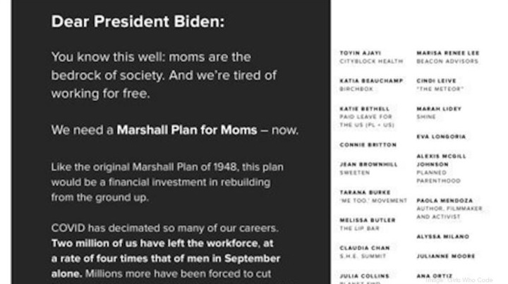 نساء أمريكا لـ«بايدن»: مطلوب تنفيذ وثيقة «مارشال للأمهات»